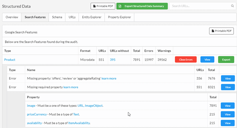 Structured data drilldown