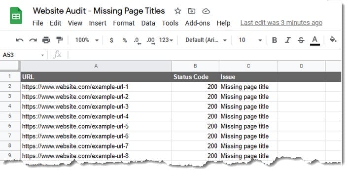 missing page titles - example spreadsheet