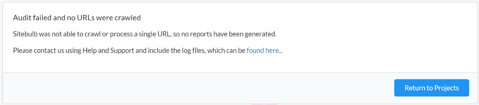 Audit failed and no URLs were crawled error