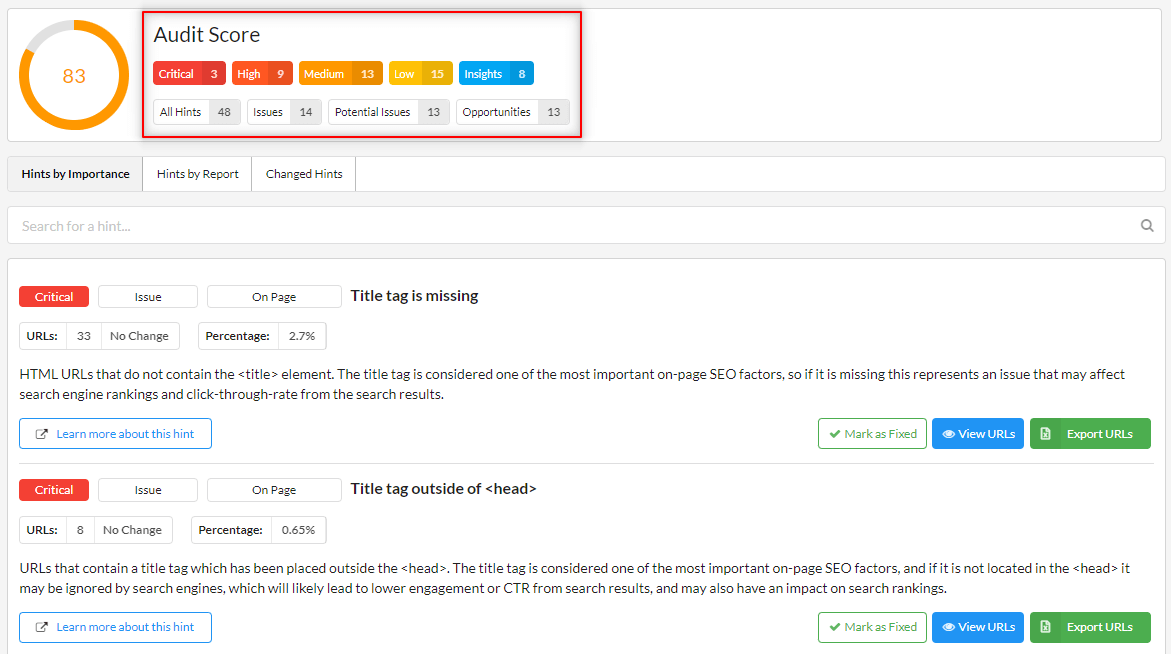 Sitebulb Audit Score