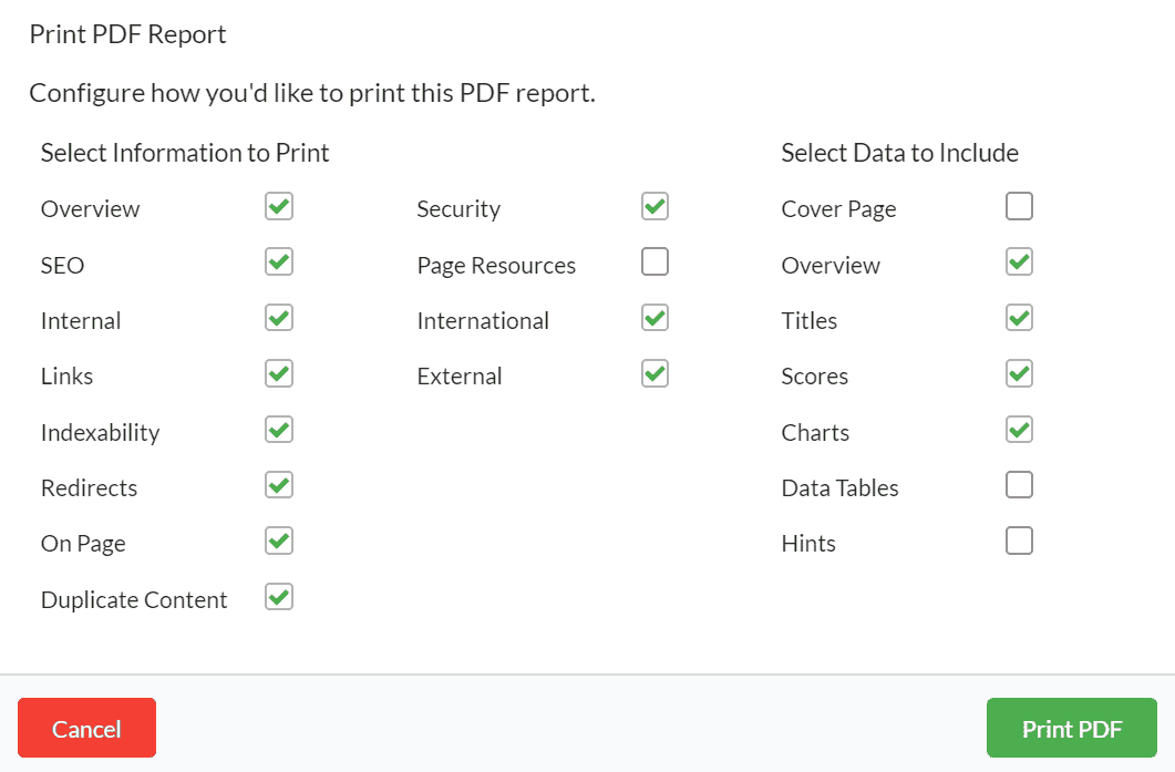 Configure PDF report