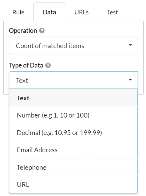 Data Options Dropdown