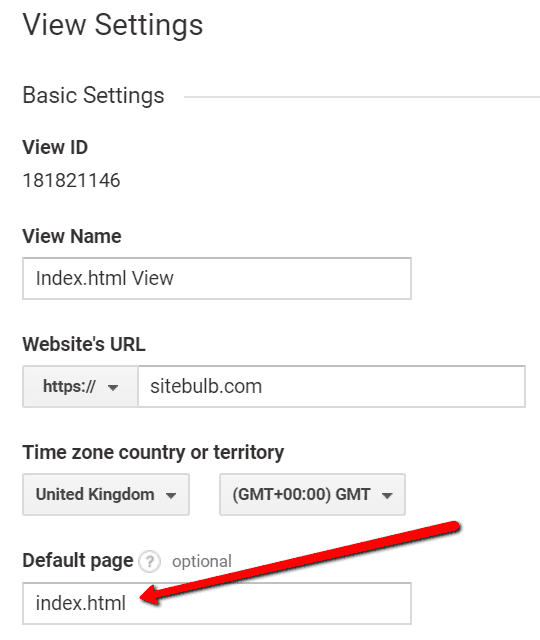 Default Page in GA