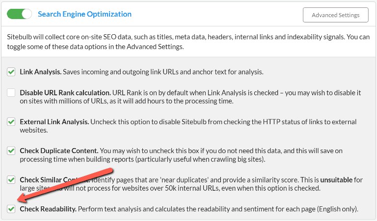 Enabling the readability setting