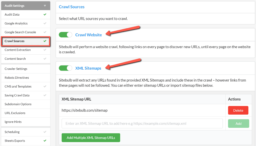 Enabling XML Sitemap as a crawl source