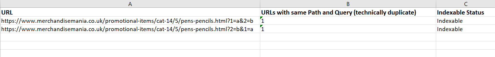 Excel report technical duplicates