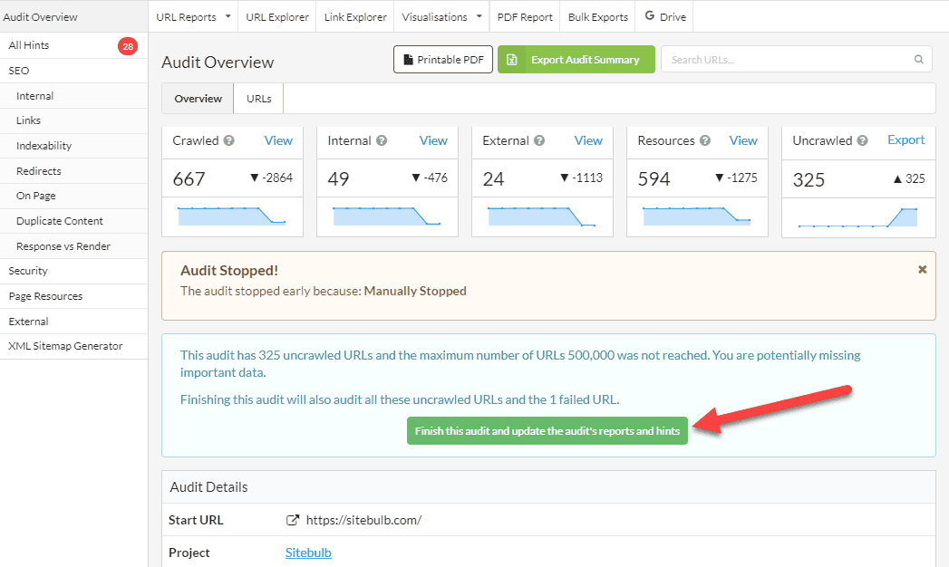 Finish the stopped audit