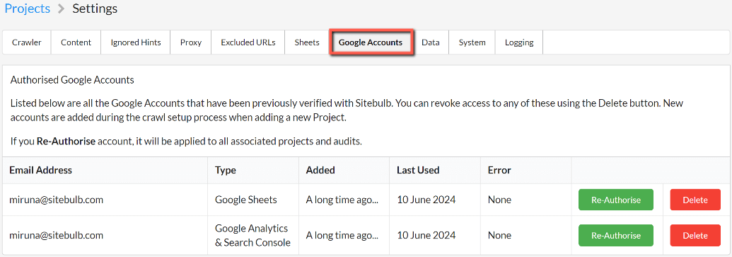 Google Accounts Global Settings