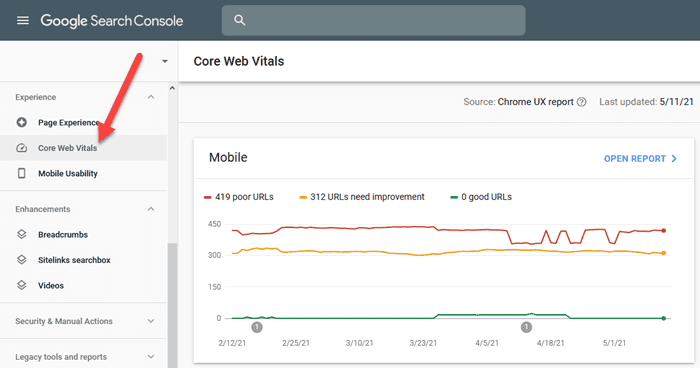 Core Web Vitals in Google Search Console