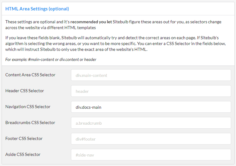 HTML Area Settings