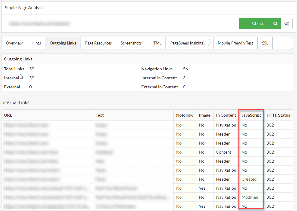 Single Page Analyser - JavaScript links