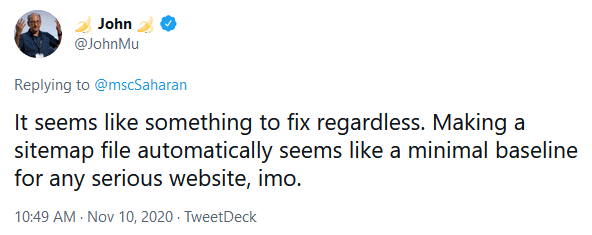 John Mueller fix sitemap tweet