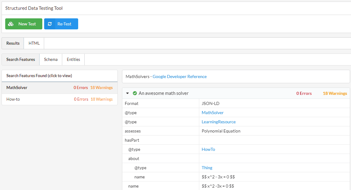 Math Solver structured data validation