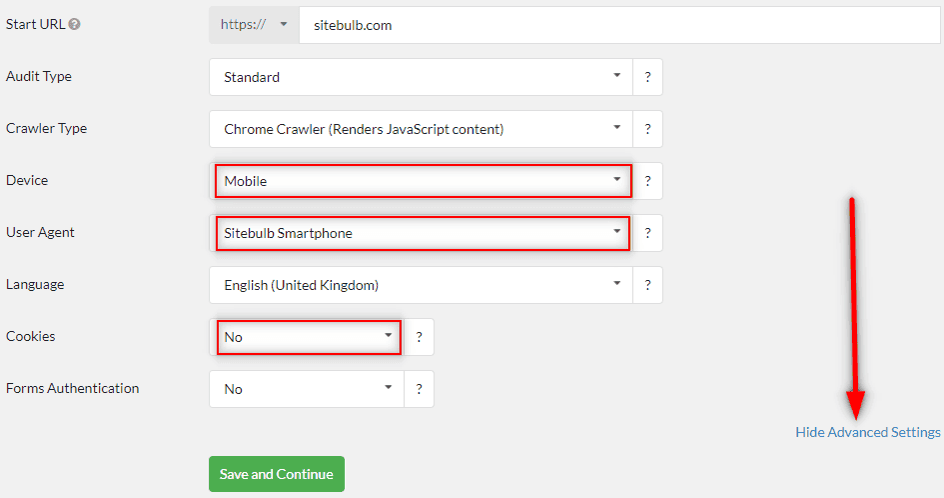 New Project Screen - advanced settings