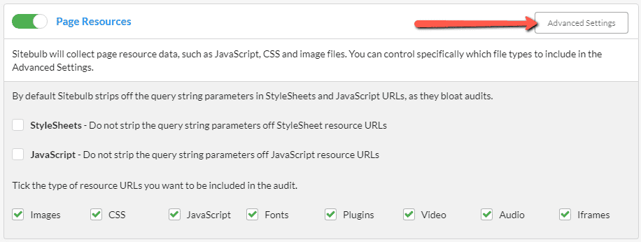 Page Resources Advanced Settings