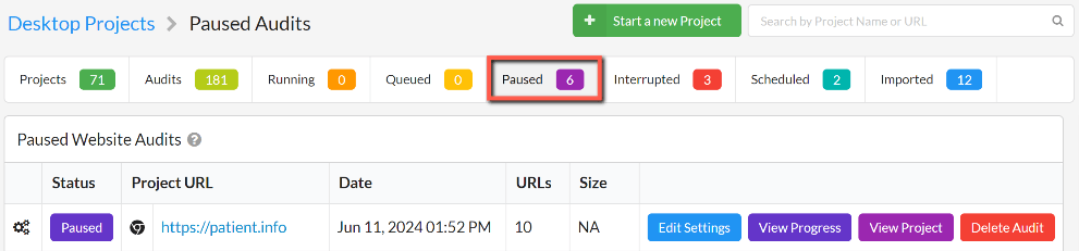 Paused Audits