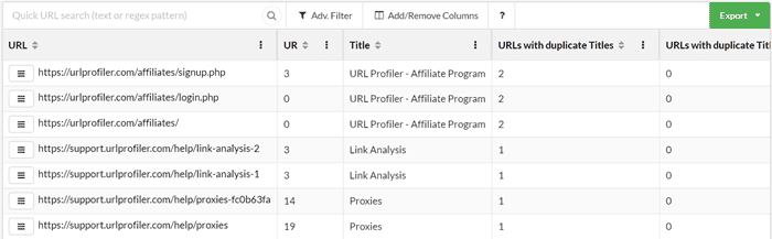 Sitebulb URL explorer