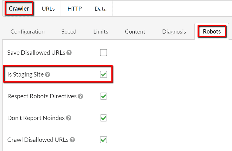 Staging Site Advanced Settings