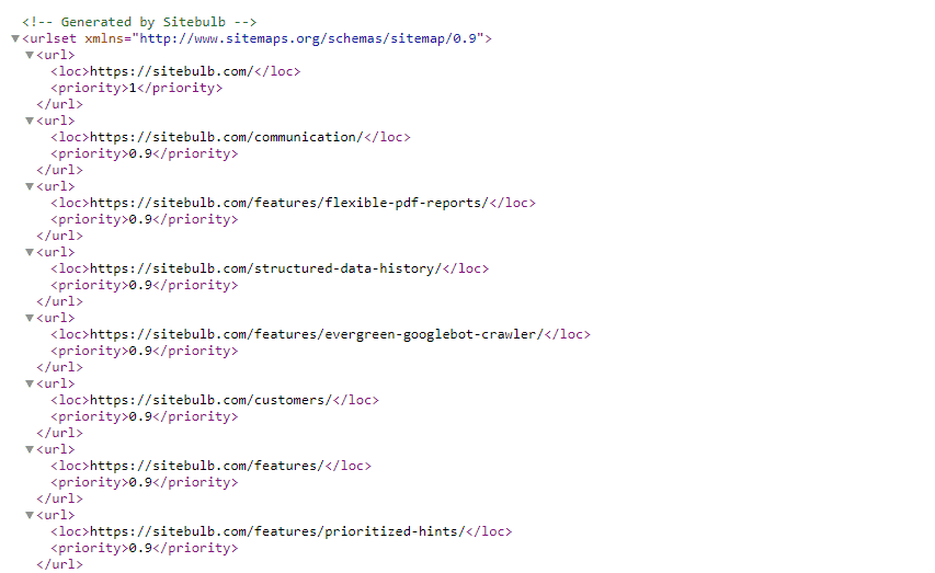 viewing the XML Sitemap with priority generated code