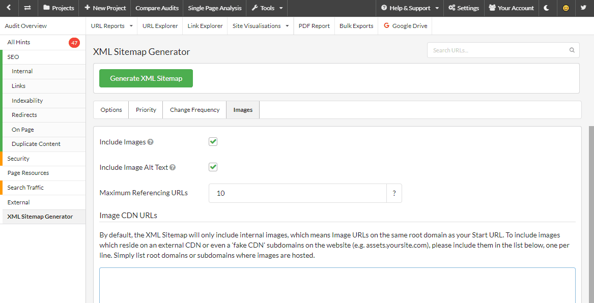 XML Sitemaps image settings